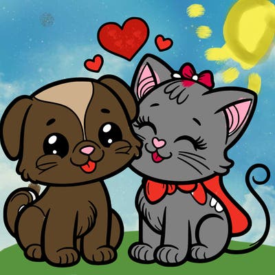 cat with a dog and in love