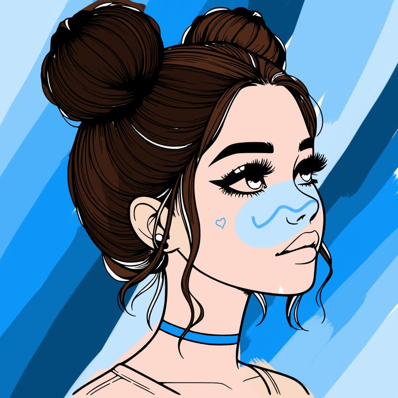 realistic girl with buns on the top of her head