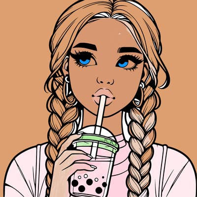 realistic girl with braided hair drinking boba