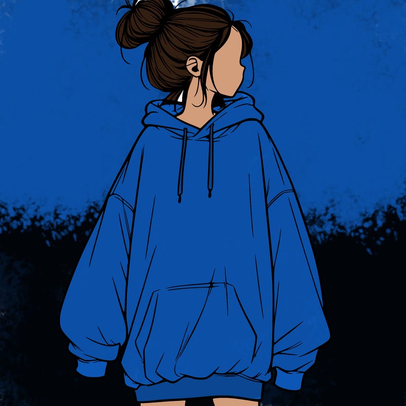 realistic girl with a oversized sweatshirt on and a bun