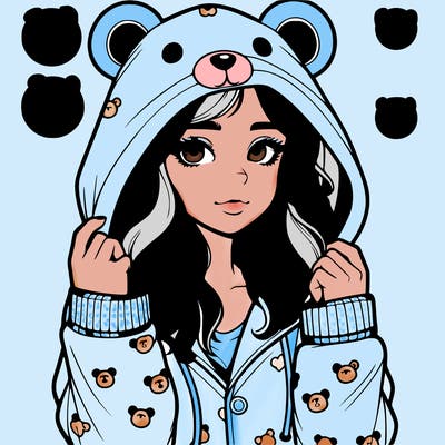 realistic girl in a animal pjs hoodie