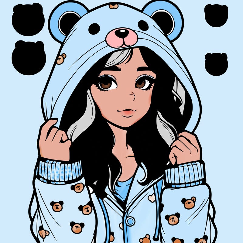 realistic girl in a animal pjs hoodie