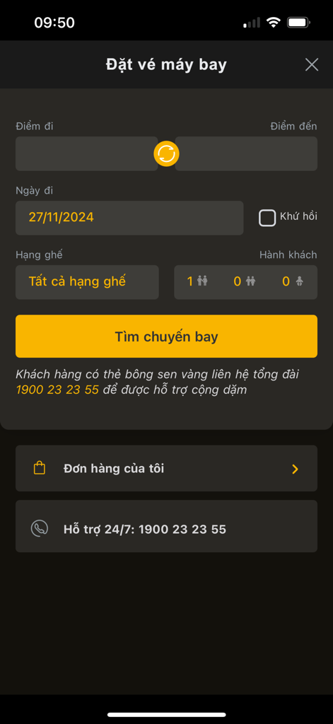 BAC A BANK Mobile Banking - Interface for booking flight tickets within the BAC A BANK mobile banking app