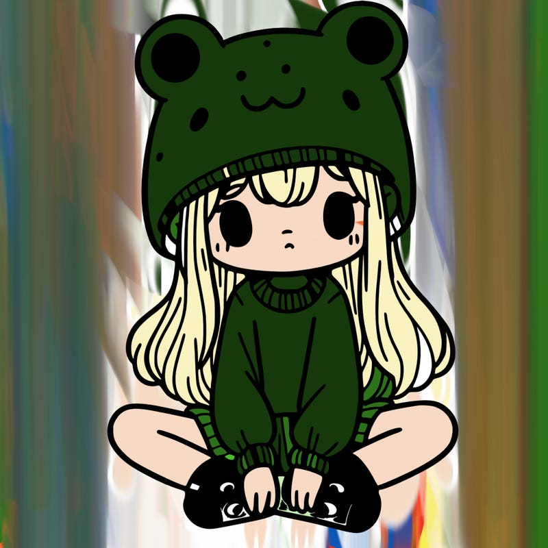 a girl wearing a frog hat and some frog socks
