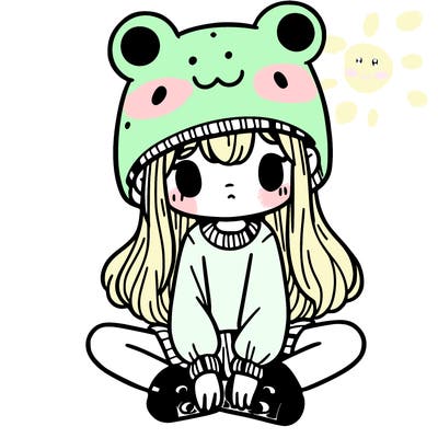 a girl wearing a frog hat and some frog socks