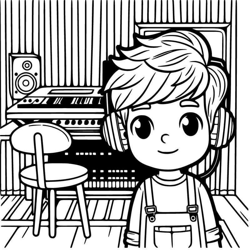 boy with hair to his neck in an recording studio