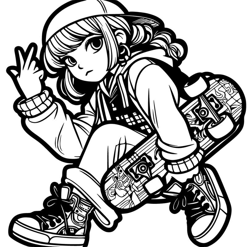 a hip hop girl/ teen holding skateboard