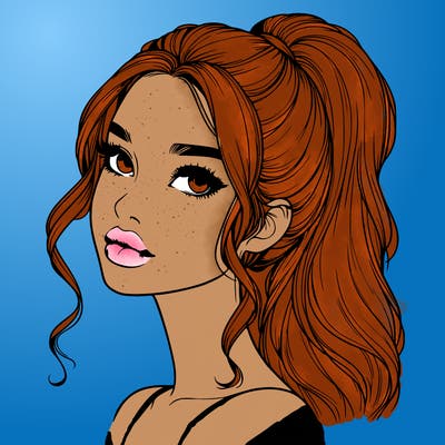 realistic girl with a ponytail on her hair and lips