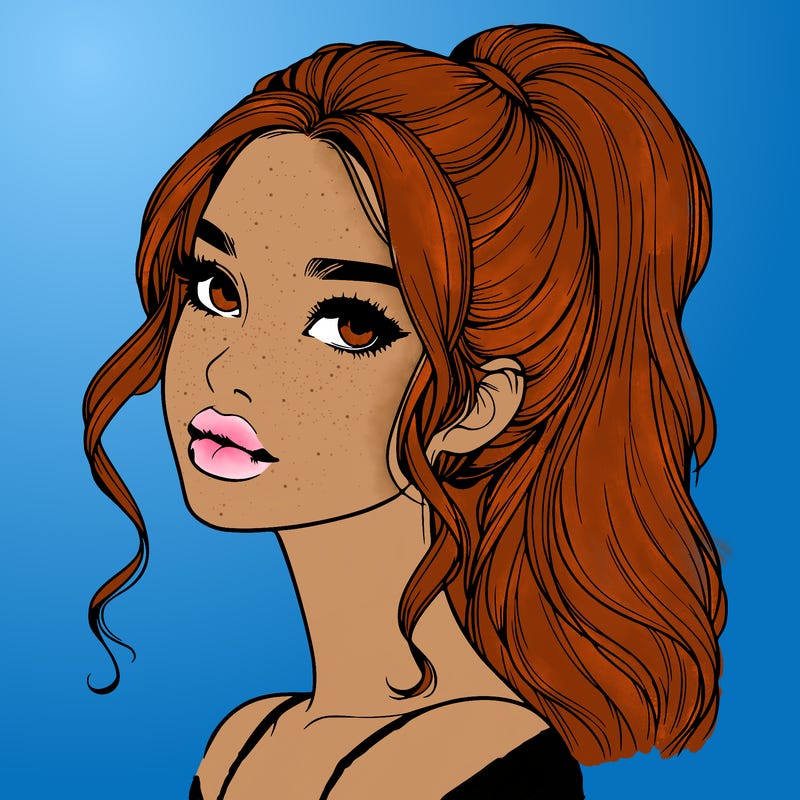 realistic girl with a ponytail on her hair and lips