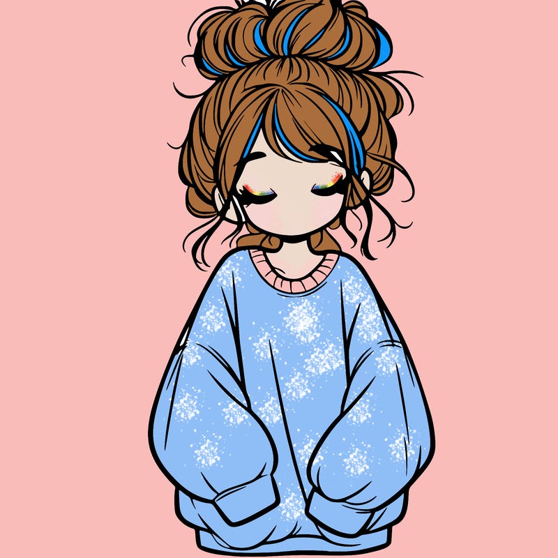 girl with baggy sweatshirt and messy bun