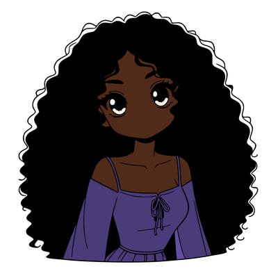 a black anime girl with long afro hair