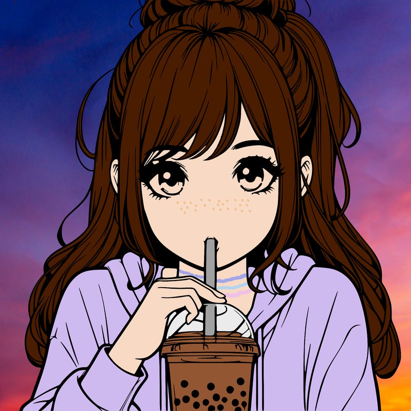 realistic girl drinking realistic boba