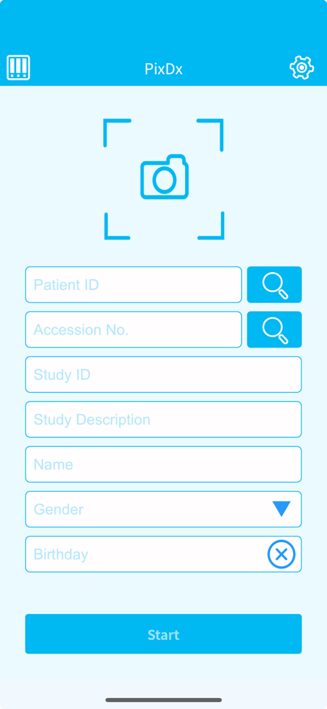 PixDx - PixDx mobile app patient information entry screen for medical imaging documentation