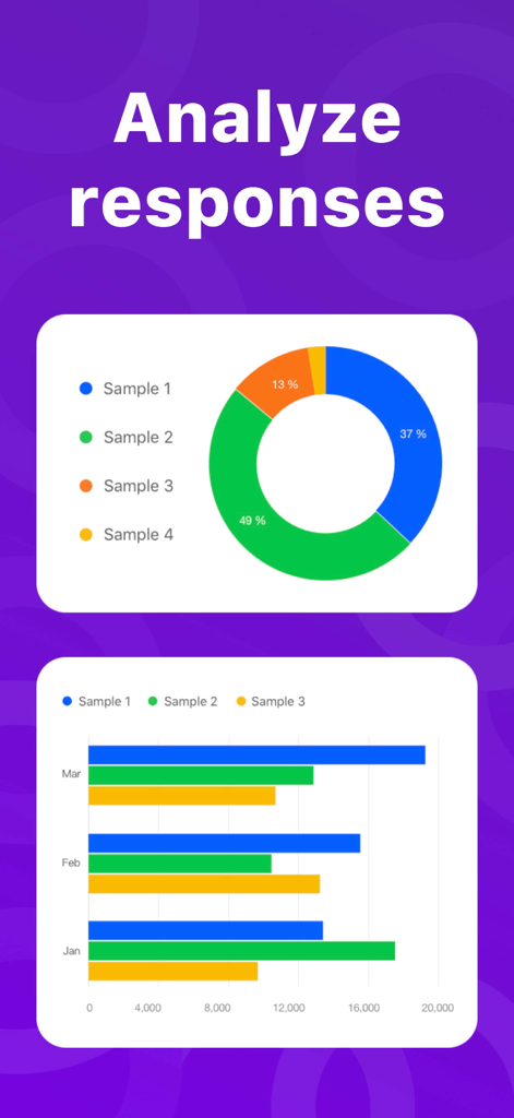 Forms for Google Forms & Drive - Mobile app interface for analyzing Google Forms responses with charts and graphs