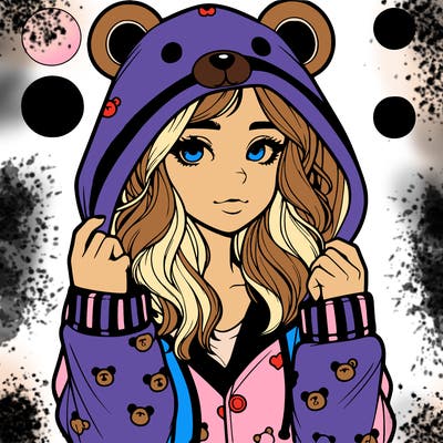 realistic girl in a animal pjs hoodie