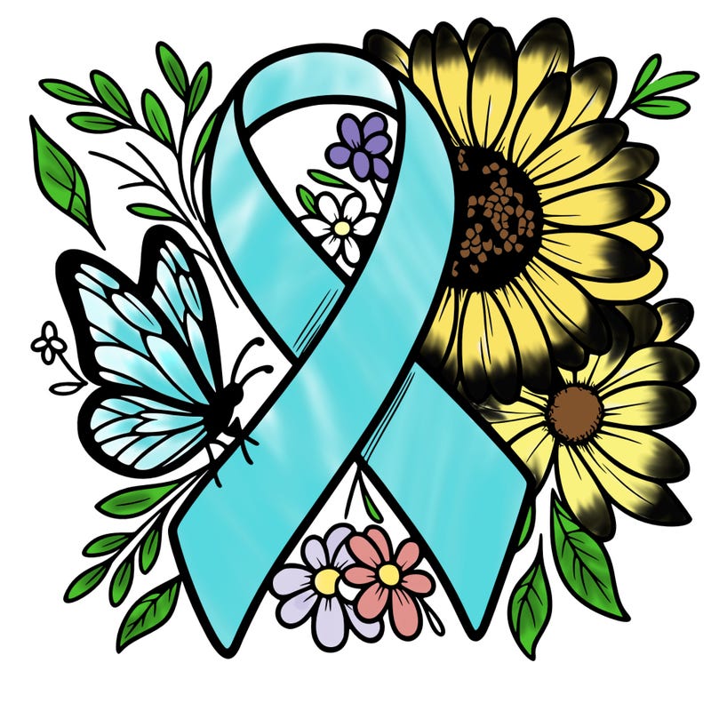 cancer awareness symbol with flowers and butterflies