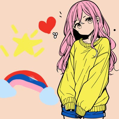 manga teen girl  in a sweater and baggy pants
