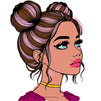 realistic girl with buns on the top of her head