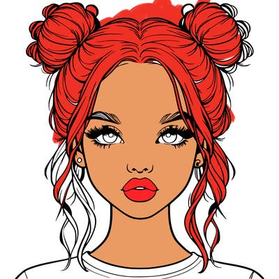 realistic girl with two buns in hair and lips
