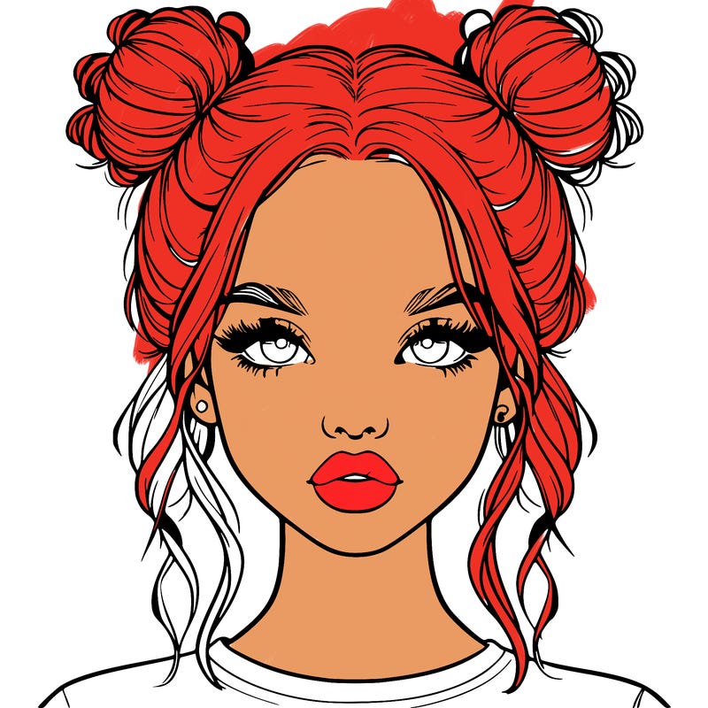 realistic girl with two buns in hair and lips