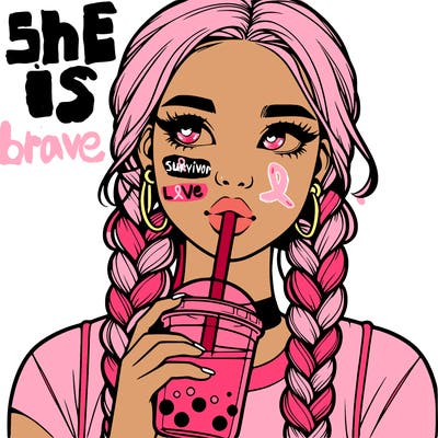 realistic girl with braided hair drinking boba