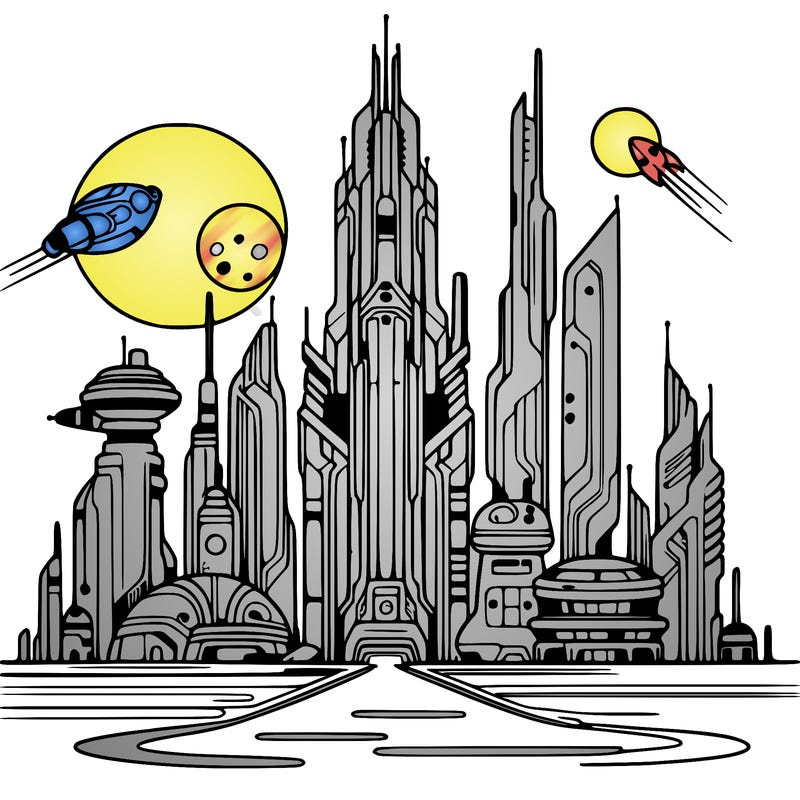 futuristic city%2c very thin lines