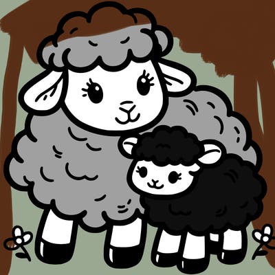 a cute sheep mom with her lamb