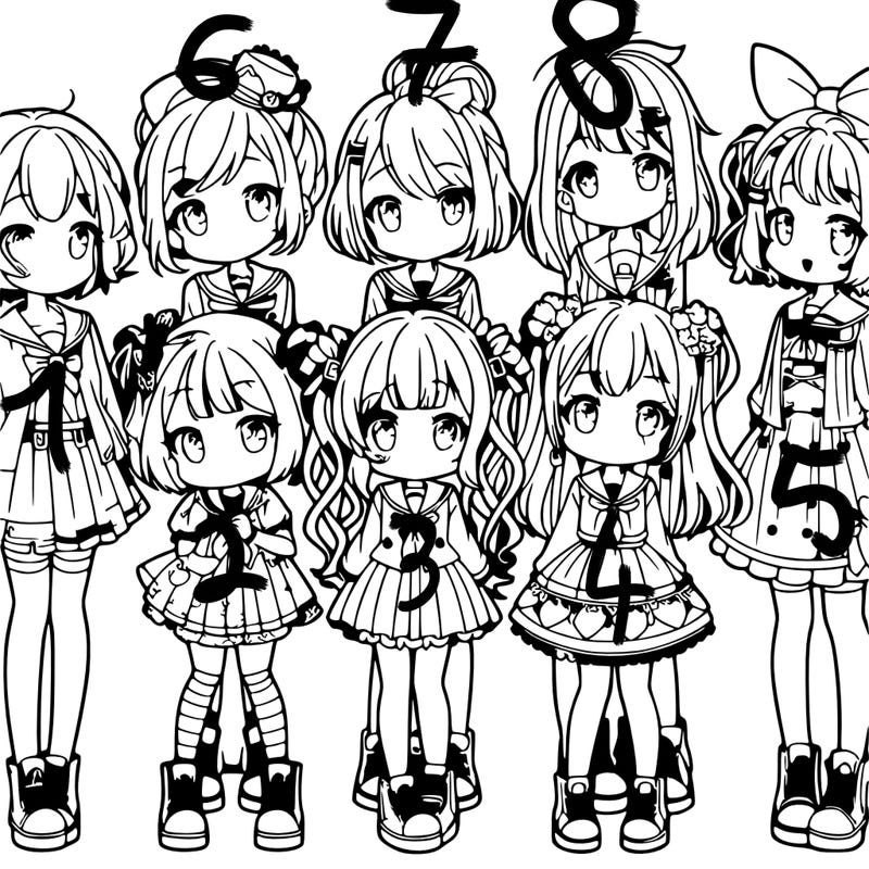 6 cute anime girls lined up