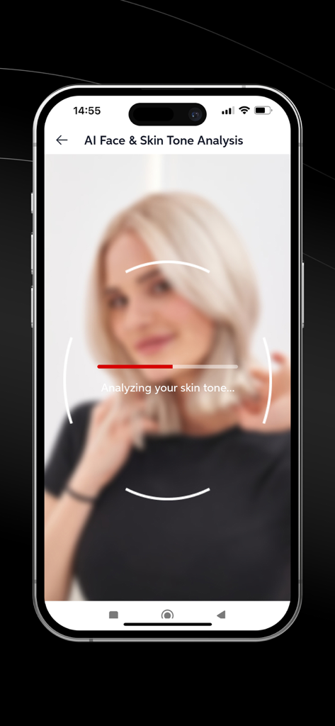 AI skin tone analysis tool in the Wella app for professional color matching