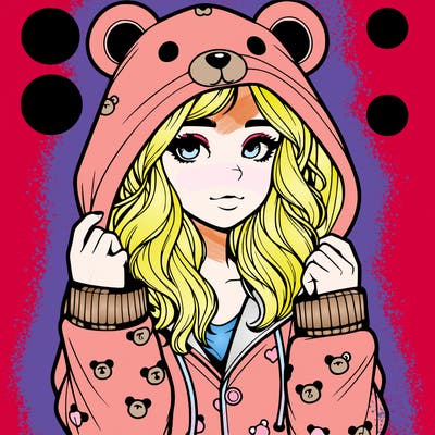 realistic girl in a animal pjs hoodie