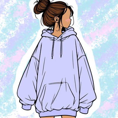 realistic girl with a oversized sweatshirt on and a bun