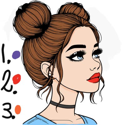 realistic girl with buns on the top of her head