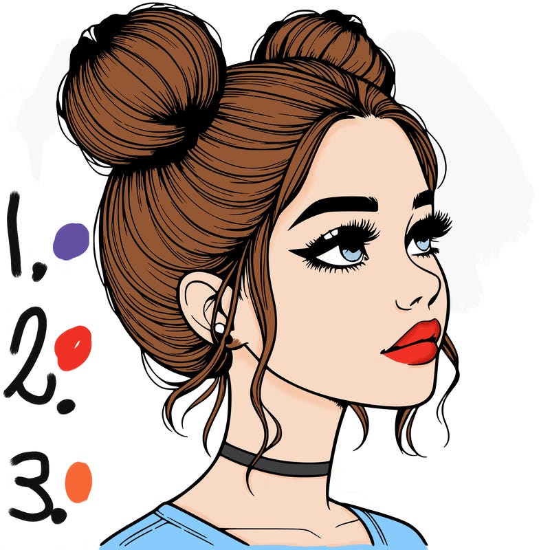realistic girl with buns on the top of her head