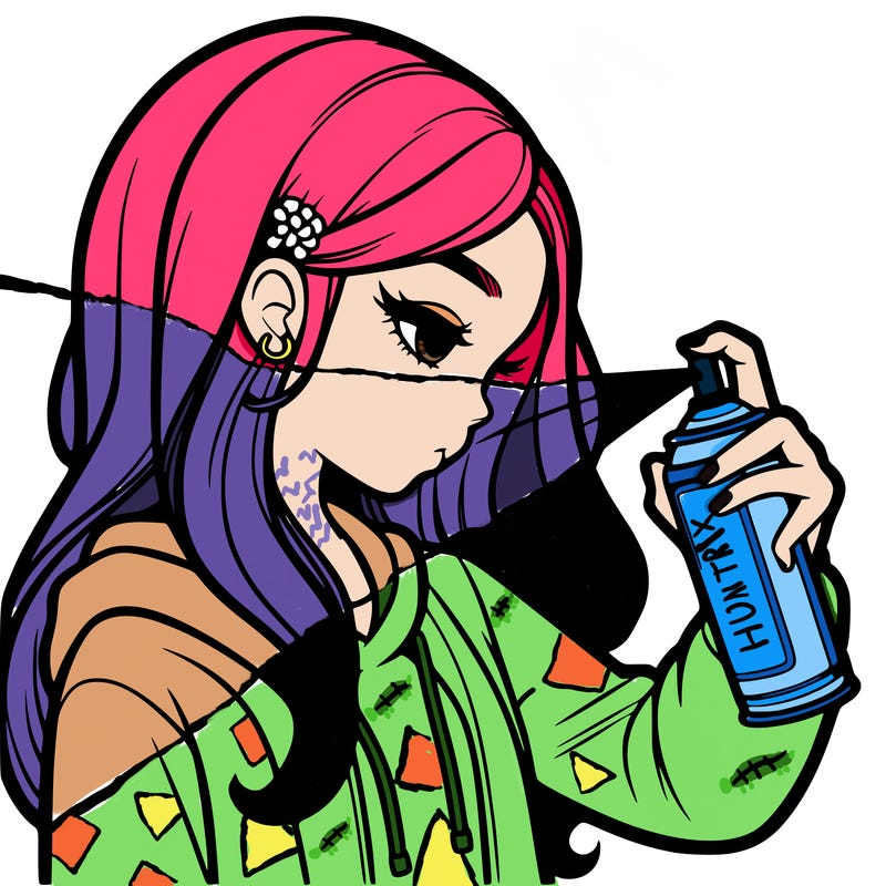 a realistic girl spray painting