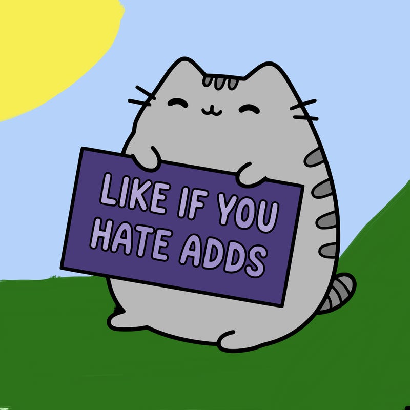 a kawii pusheen cat holding a sign that says like if you hate adds