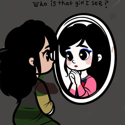 girl looking at her reflection