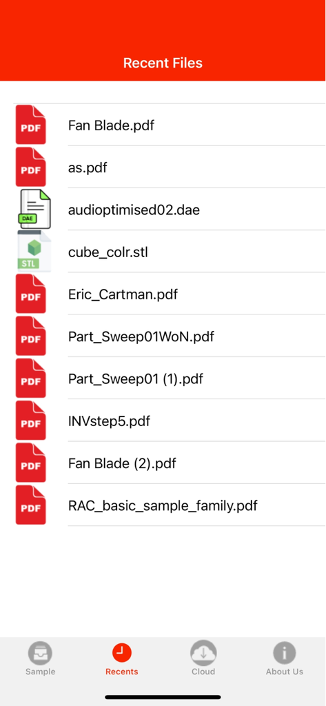 3D-Viewer - Una lista de archivos 3D abiertos recientemente en la aplicación 3D-Viewer