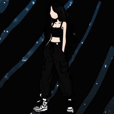 girl in baggy pants crop top and long hair