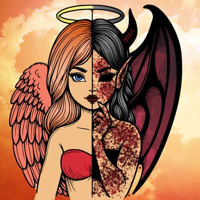 realistic angel half demon