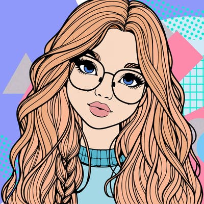 girl with long hair and freckles and glasses realistic