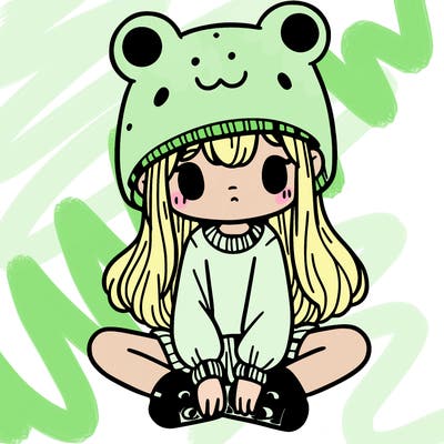 a girl wearing a frog hat and some frog socks