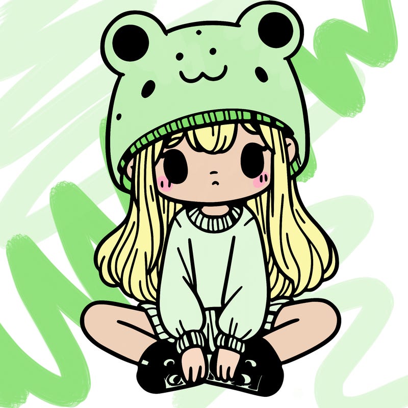 a girl wearing a frog hat and some frog socks