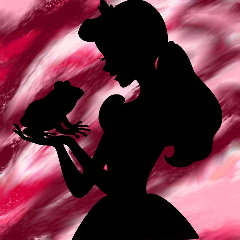 a shadow of a princess holding a frog realistic