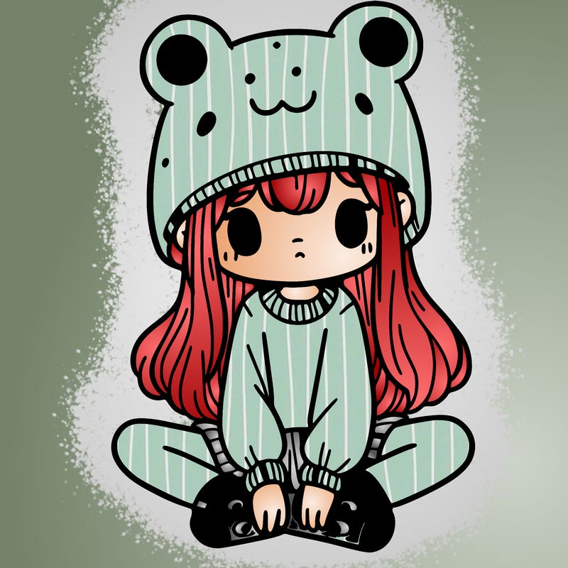 a girl wearing a frog hat and some frog socks