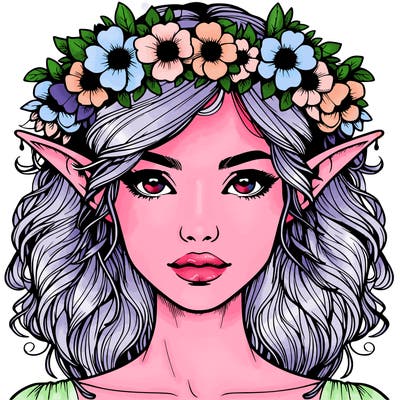 realistic female elf with flower crown