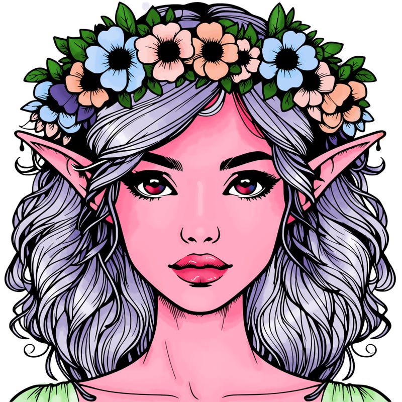 realistic female elf with flower crown