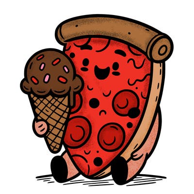 pizza enjoying ice cream