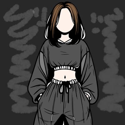 realistic girl faceless with baggy pants and a crop top