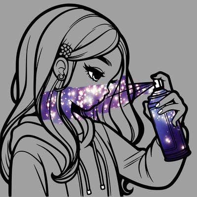 a realistic girl spray painting