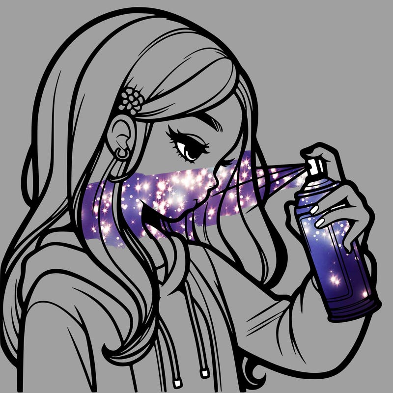 a realistic girl spray painting